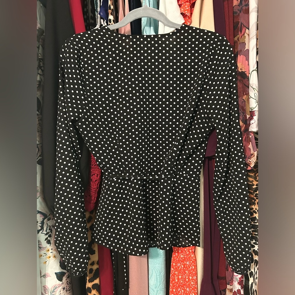 Monteau Black & White Polka Dot Wrap Top - Picture 8 of 12